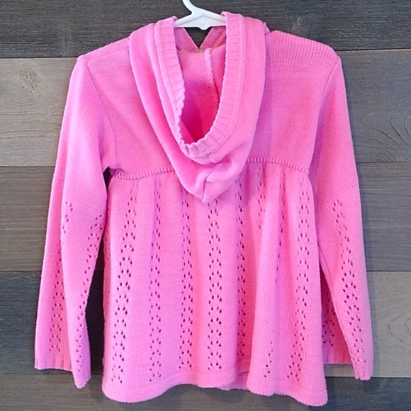 💗Arizona Girls Hooded Sweater. Flowy Crocheted Look. Sz 4T Pink, 3 button - Picture 2 of 9
